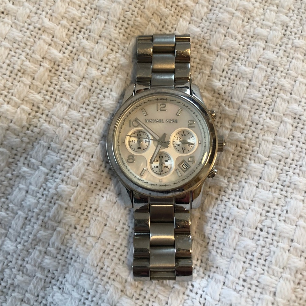 Michael Kors silver watchwith mother of pearl face